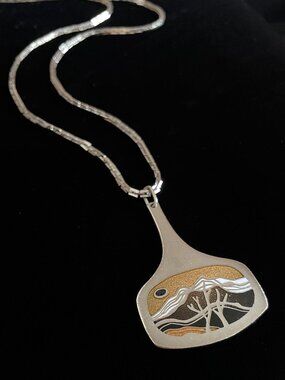 Vintage De Passillé-Sylvestre Modernist Silver Tone & Enamel Pendant Necklace